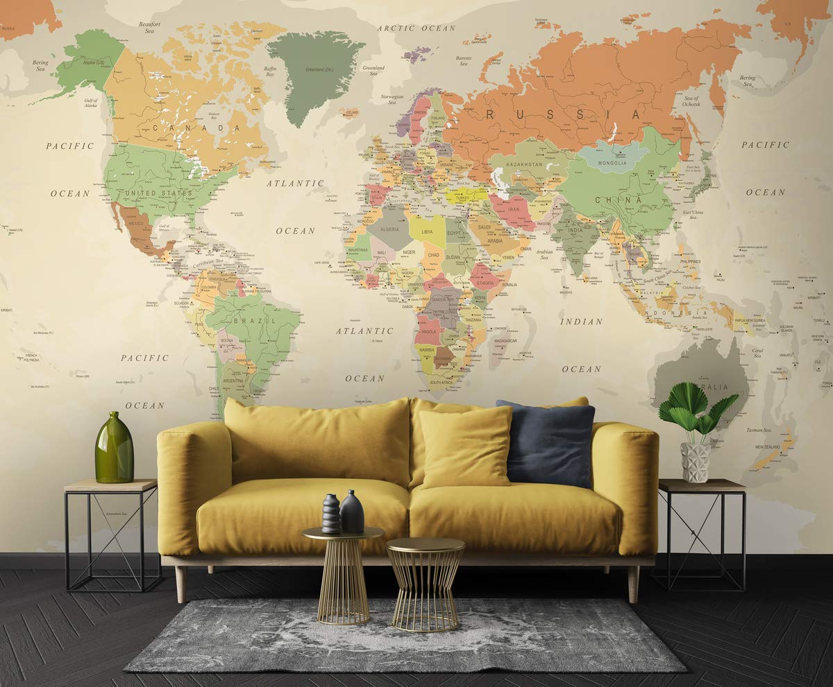 MurwallMap Wallpaper Political World Map Wall Mural Colorful Map Wallpaper White Map Wall Mural Living Room