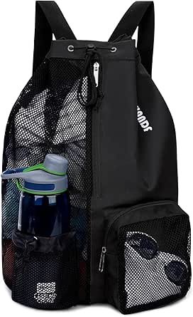 WANDF Swim Bag Mesh Drawstring Backpack with Wet Pocket for Swimming, Gym, and Workout Gear