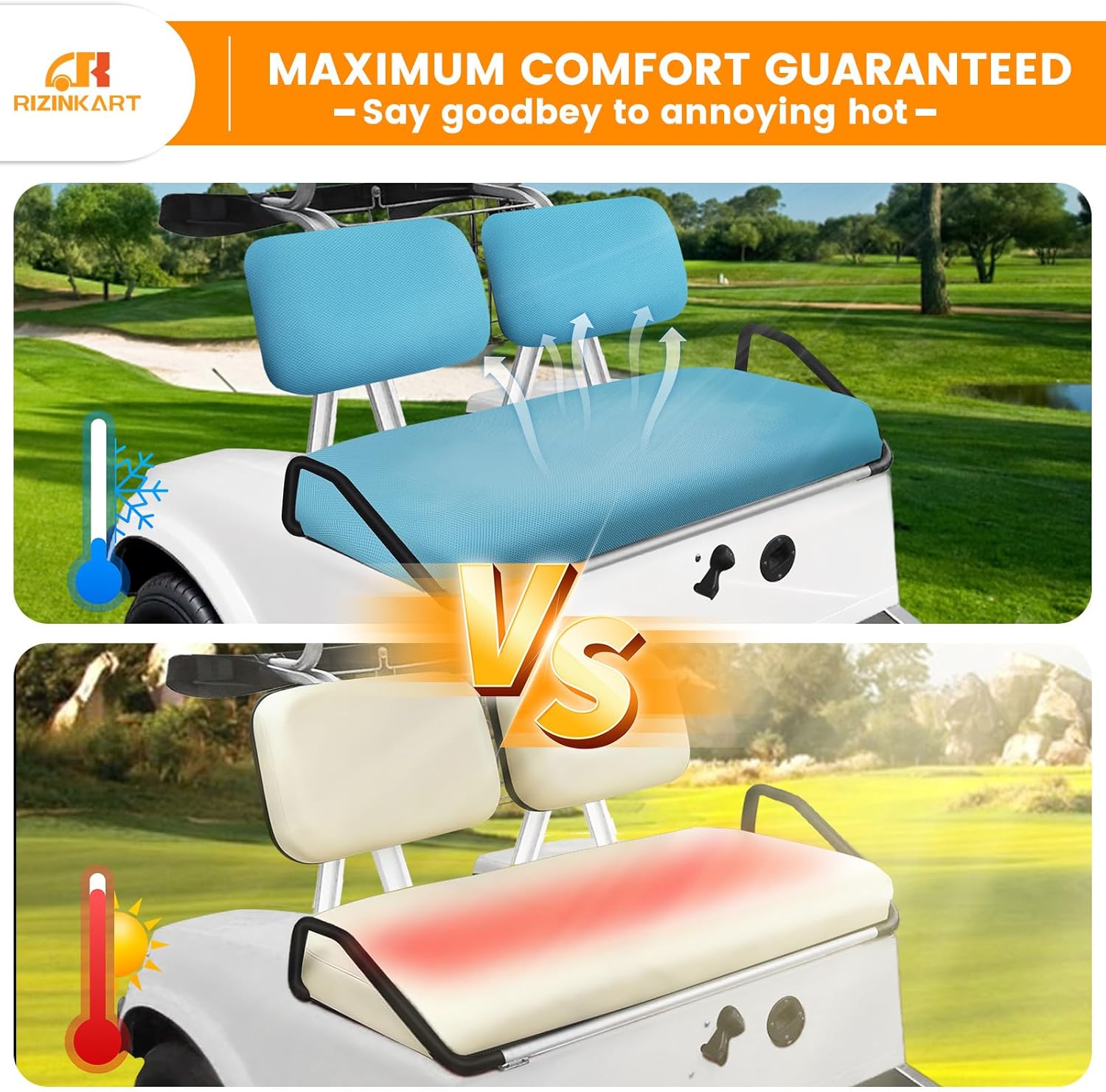 Universal Golf Cart Front Seat Covers Set Fit for Yamaha G22 G19 G16 G14 G11 G9 G8 G2, Club Car DS Pre-2000 OEM Ordinary Front Seat Cushion,Stretchy Washable Breathable Air Polyester Mesh Cloth