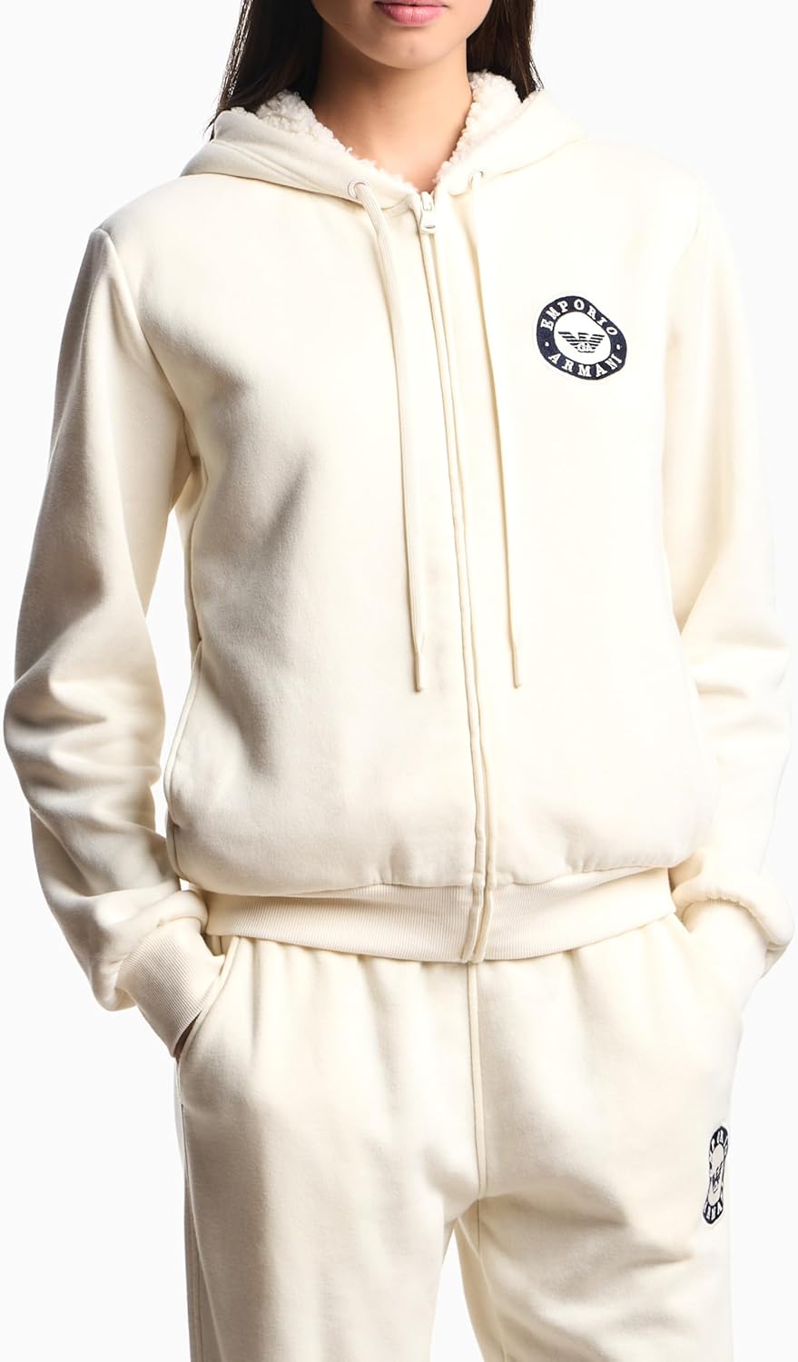 Emporio Armani womens Hooded Full Zip Fuzzy Fleece Lined Sweatshirt - Image 3