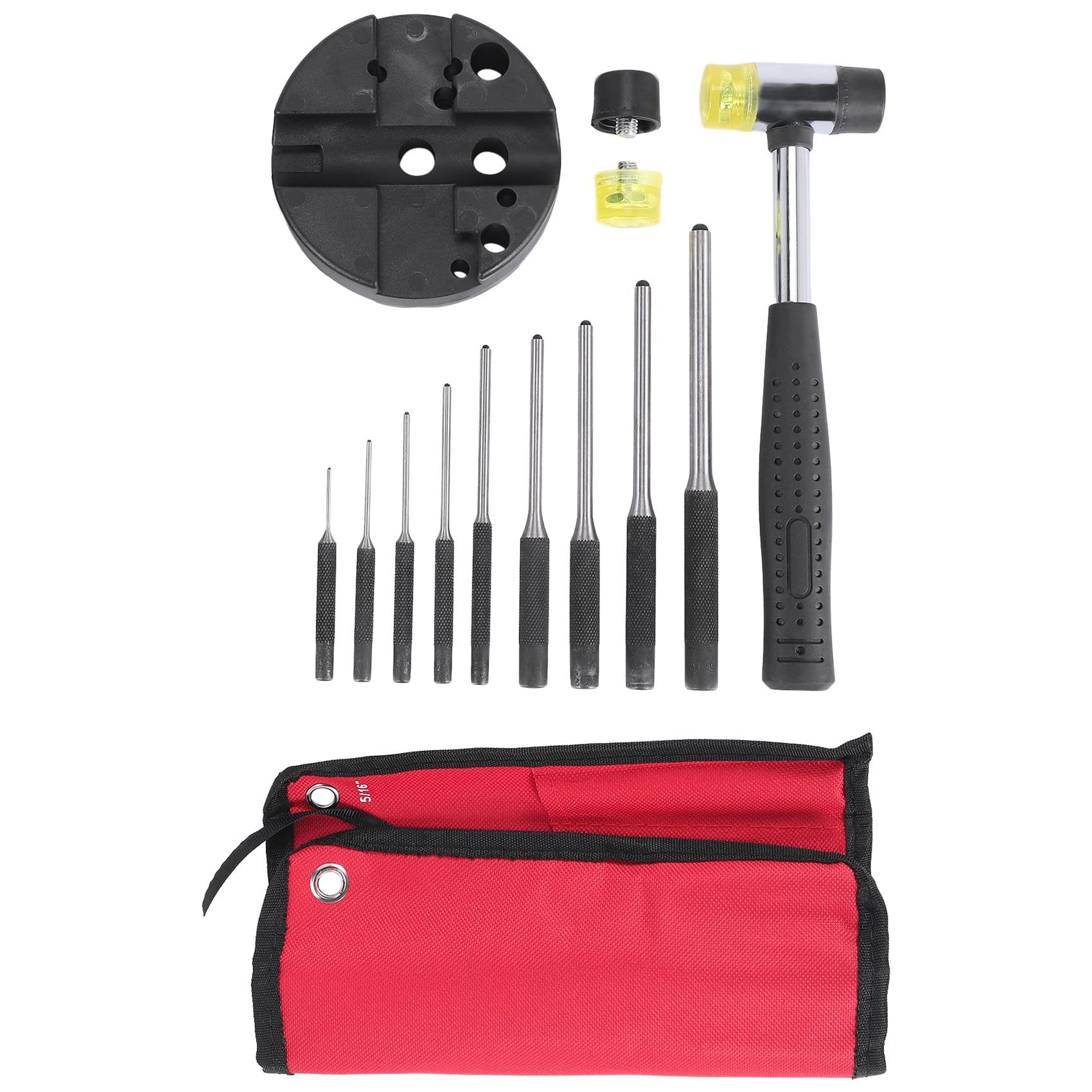 Roll Pin Punch Set mit Aufbewahrungstasche, Schmiedestanze zum Entfernen Von Reparaturwerkzeugen, mit Bankblock-Splintentreibern und Hammer