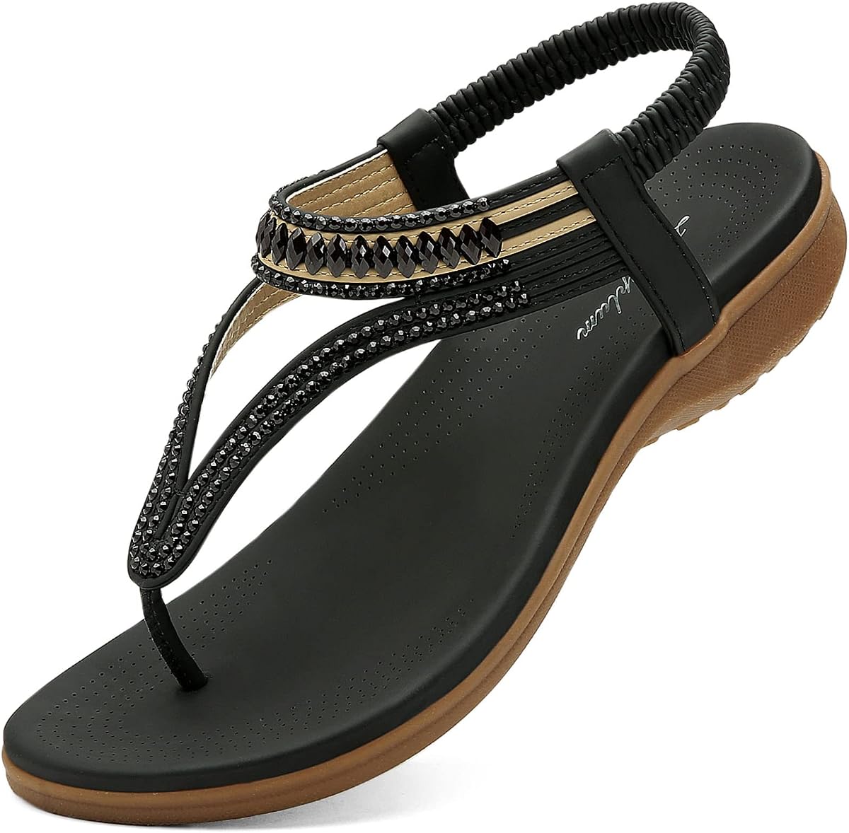 Littleplum Sandalias para mujer Comfort Arch Support Sandalias Zapatos para caminar de verano Casual Tobillo Elástico Chanclas Zapatos