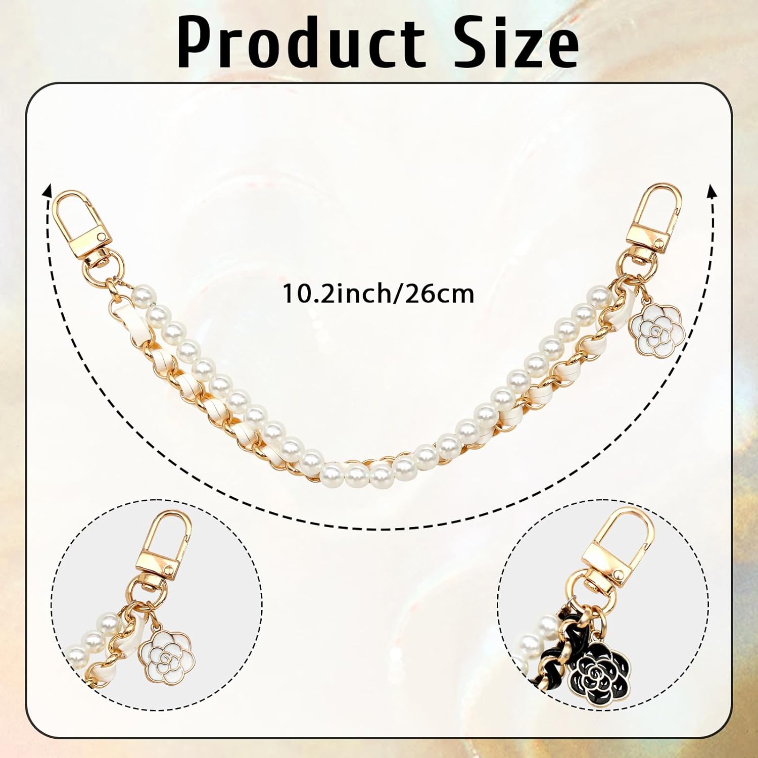 Nfvjfxz 2 Pack Pearl Purse Extender Chains 10.2 Inch Decorative Bag Chains with Flower Pendant for Handbags Wallet Phone Keychain Black and White - Image 4