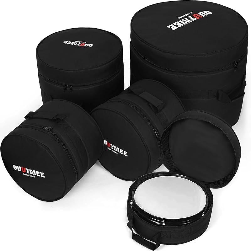 5 Pieces 10mm Padded Drum Bag Set Carrying Cases Cover | Portable Drum Bag Set for 12"/13" Tom, 14" Snare, 16" Floor Tom, 22" Bass Drum Cases Cover for Storage & Gig Transport