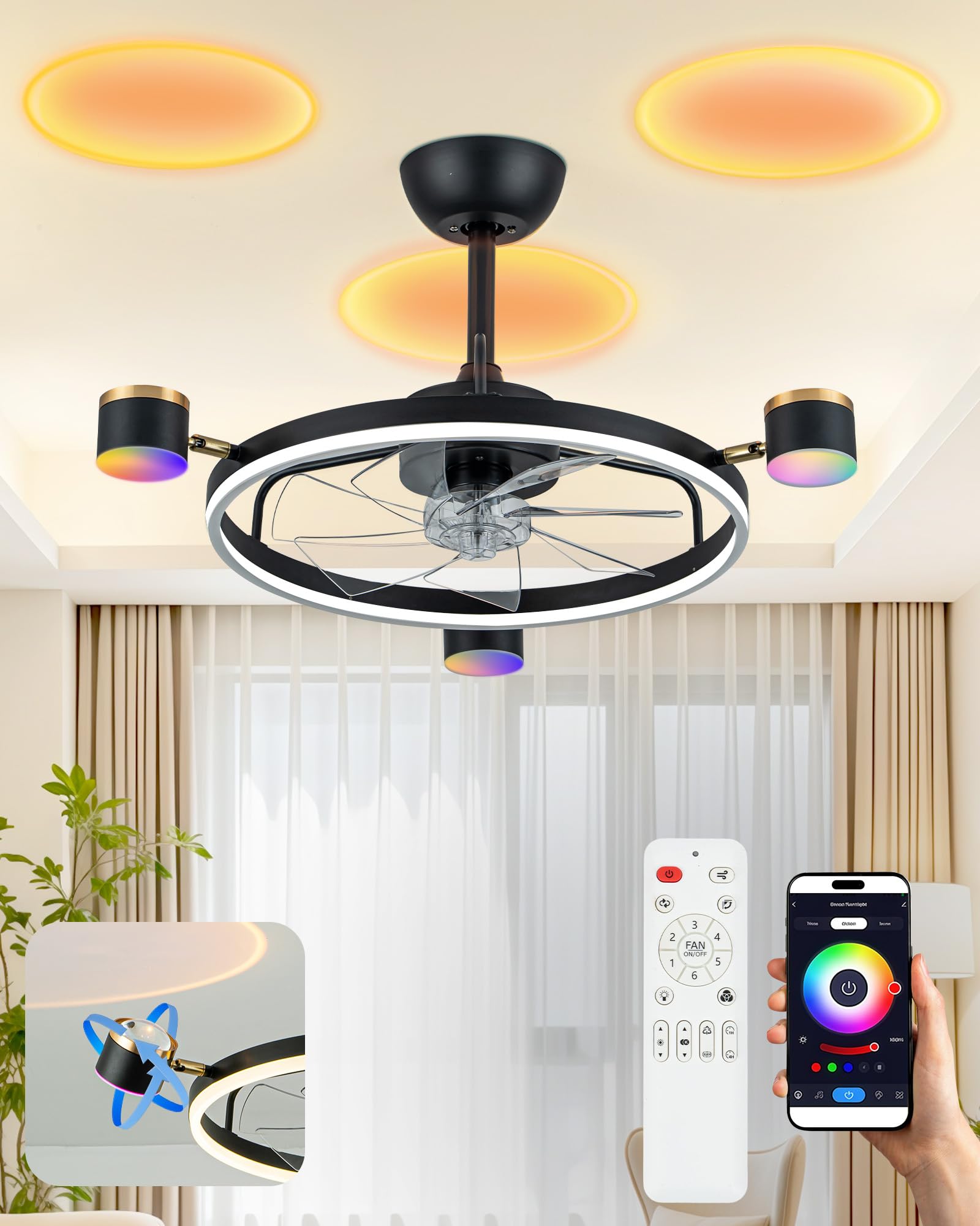 Photo 1 of VVVOWL 30-inch RGB Ceiling Fan with 3 Lights