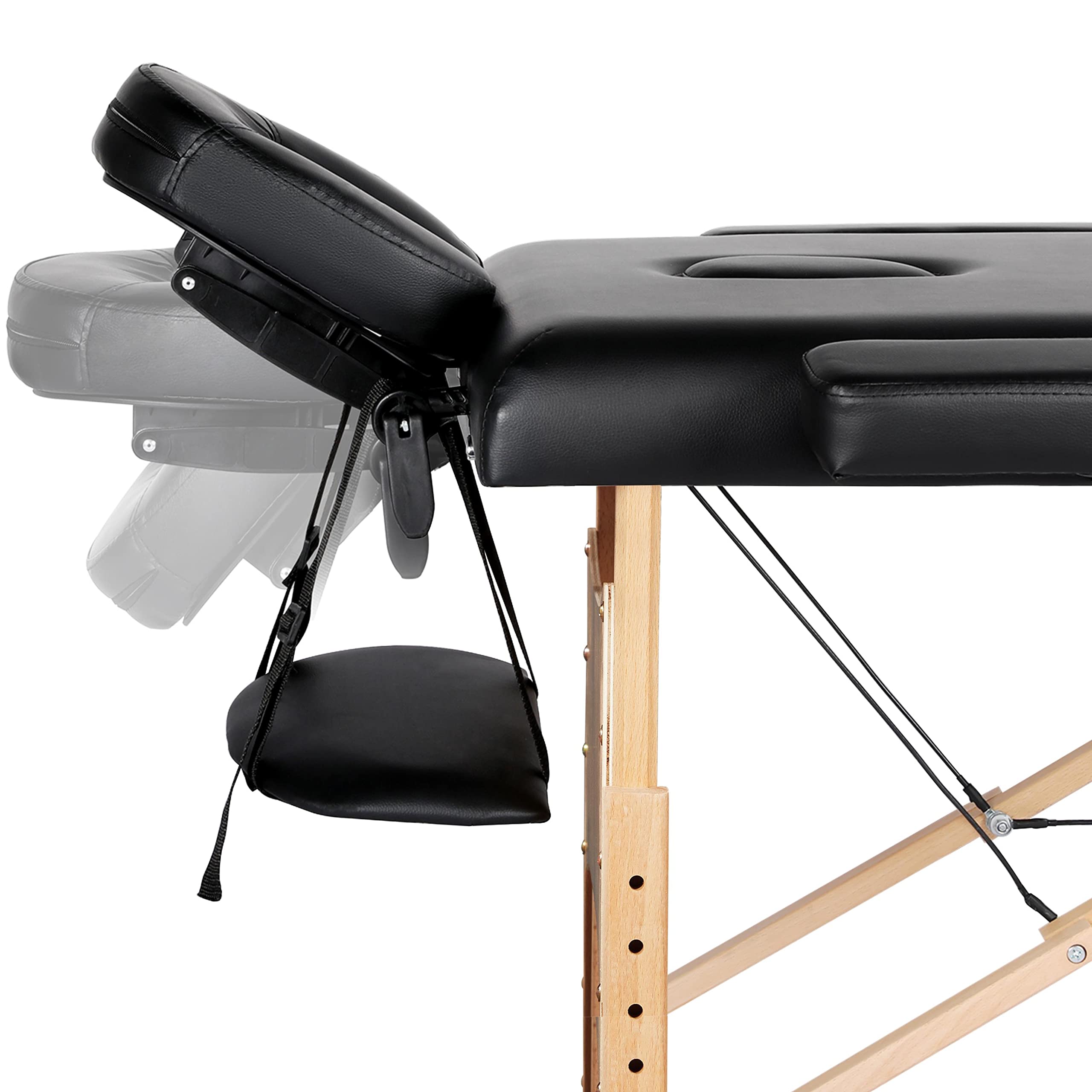 Yaheetech Massageliege Set 2 Zonen Massagebett mit Buchenholzbeinen klappbar Massagebank 70 cm Breit & Höheverstellbar Drehhocker Massagehocker