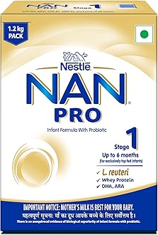 Nestlé NAN PRO Stage 1, 1.2kg Pack, Infant Formula Milk Powder for Babies (Up to 6 Months) - with Probiotic, 3x400g Pouch in Box