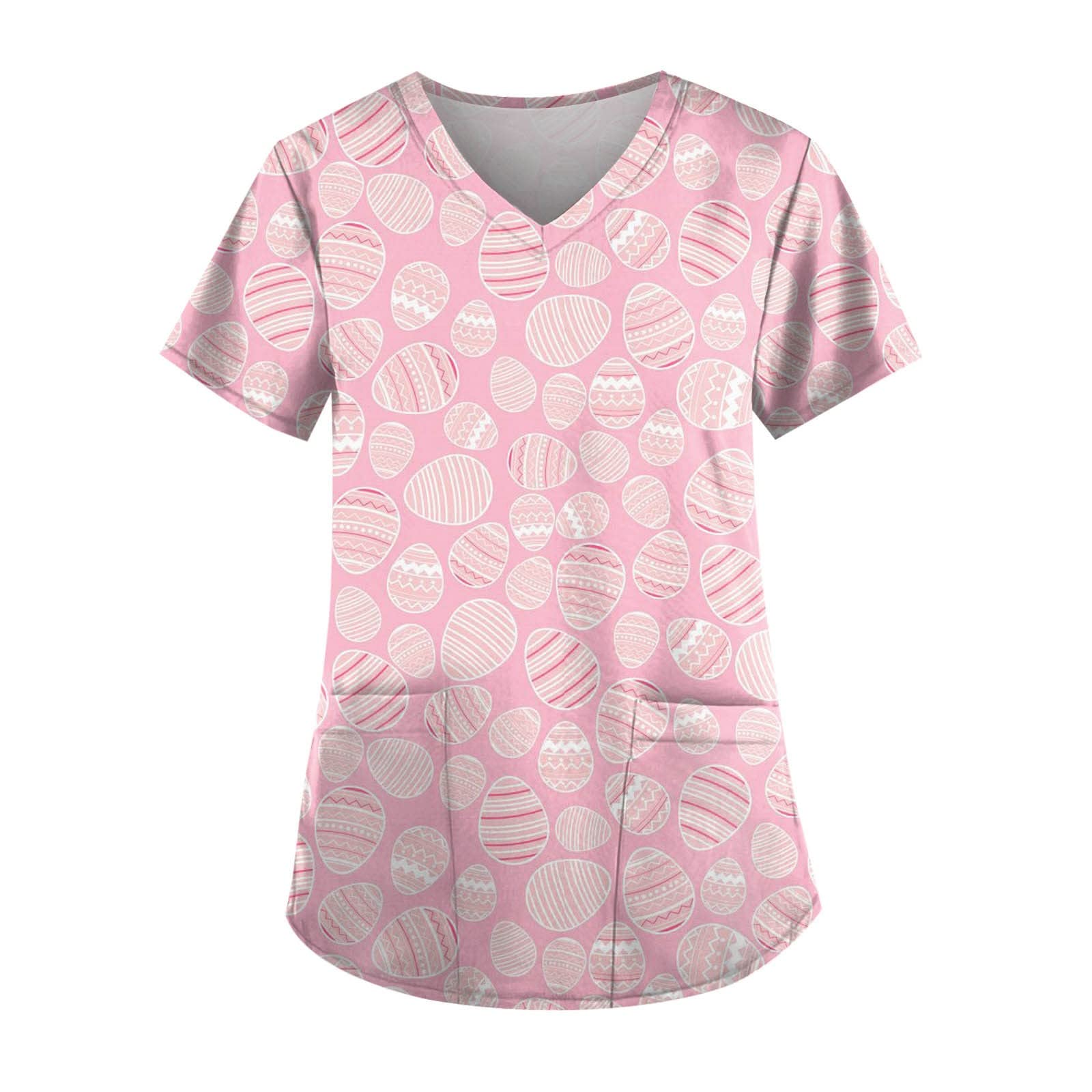 Womens Classic-Fit V Neck Tops Breathable Easter Printed Blouses 2023 Summer Hide Belly Short Sleeve T Shirt
