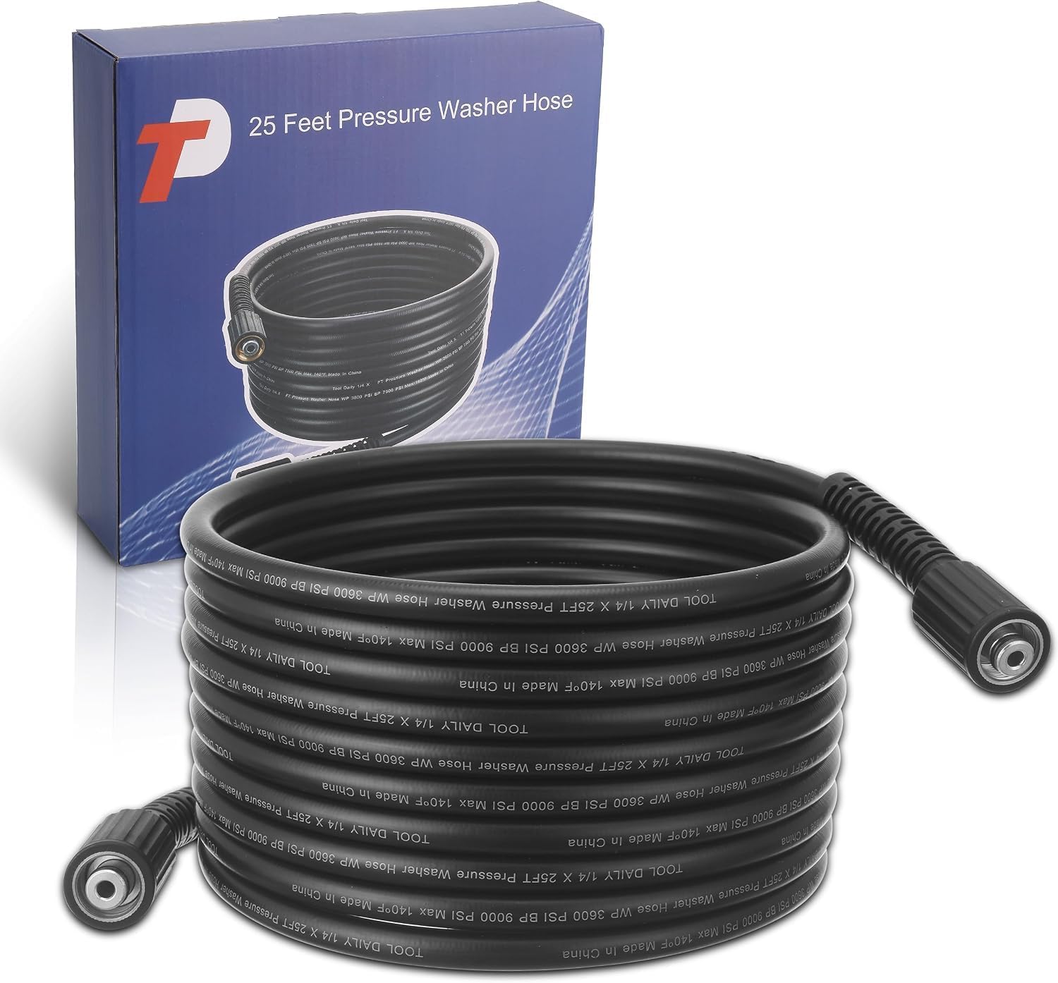 Tool Daily High Pressure Washer Hose 25 FT x 1/4 Inch, M22 14mm, 3600 PSI