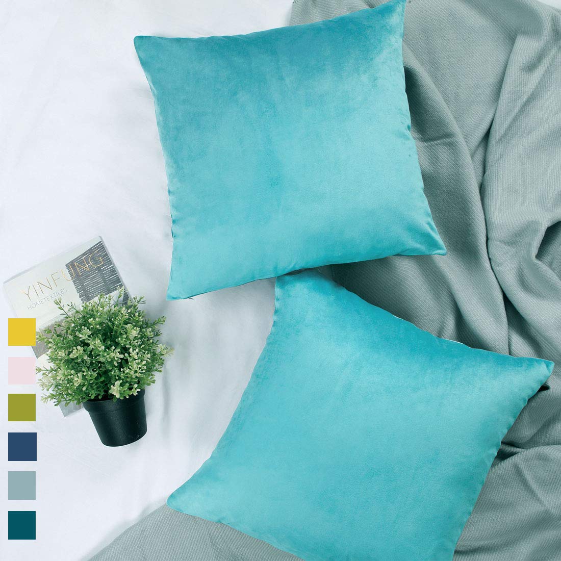 YINFUNG Aqua Velvet Pillow Covers 18x18 Cyan Pillow Covers Turquoise Set of  Mint Throw Pillow Covers Soft Couch Accent Pillow Cover Sofa Pillow