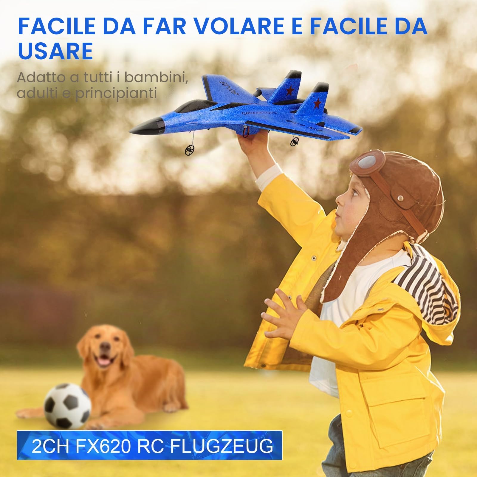 Henakmsl 2CH Aereo Telecomandato SU35, 2,4 GHz Aereo RC Aeroplano Telecomandato con 2 Batterie e Luci Colorate, Aliante Volante Telecomandato per Adatto a Bambini/Adulti/Principianti, Blu