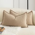 Mandioo Pack of 2 Decorative Throw Pillow Covers Accent Solid Woven Textured Cushion Covers Pillow Cases Bedroom Living Room Sofa Home 26 x 26 Inch 65 x 60 cm Cream White