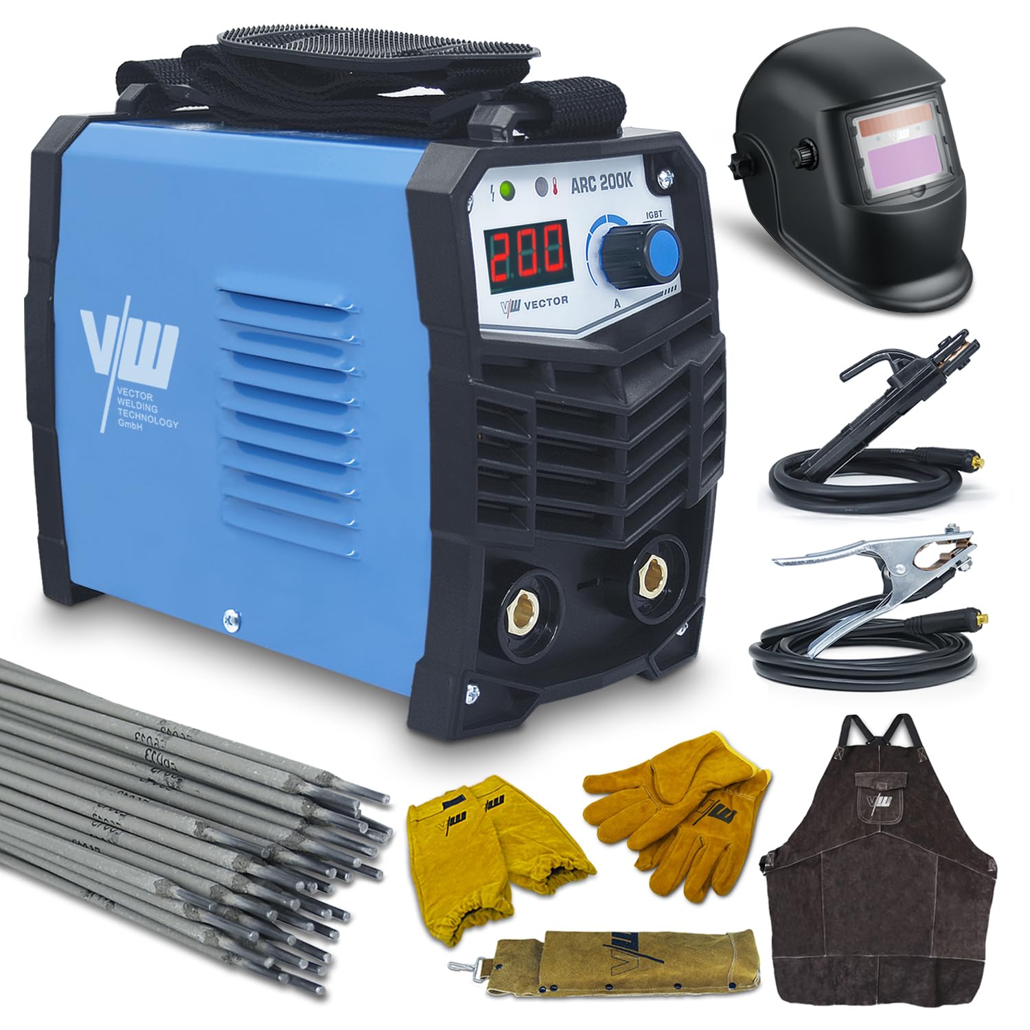MMA zestaw spawarek elektrodowych | 9-cz??ciowy | od 10 do 200 A | funkcja Hotstart | ARC Force | kompaktowa i lekka | MMA/Stick/E-Hand | technologia IGBT | Vector Welding