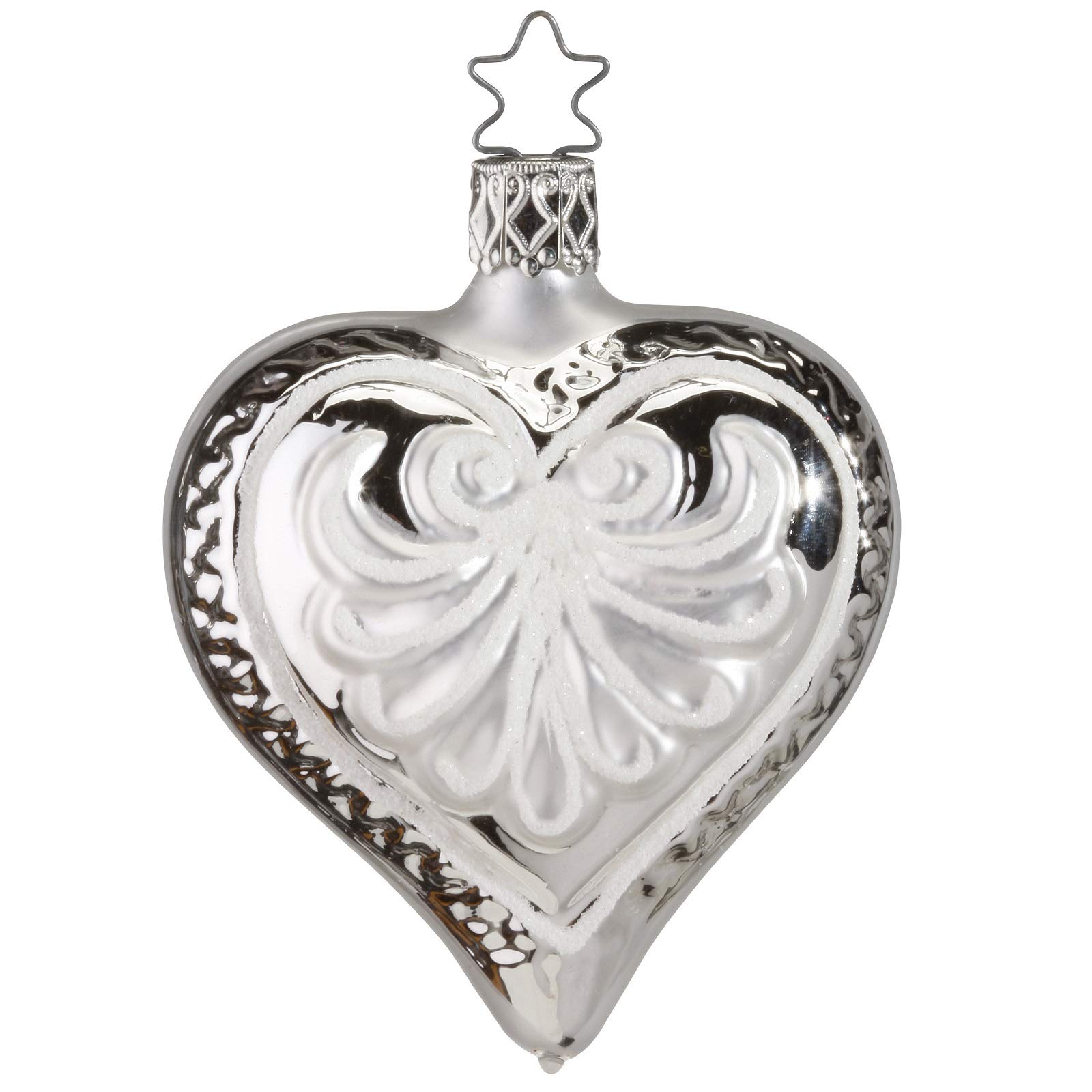 Inge-Glas Heart Silver Love Forever 1-057-10 IGM German Glass Christmas Ornament