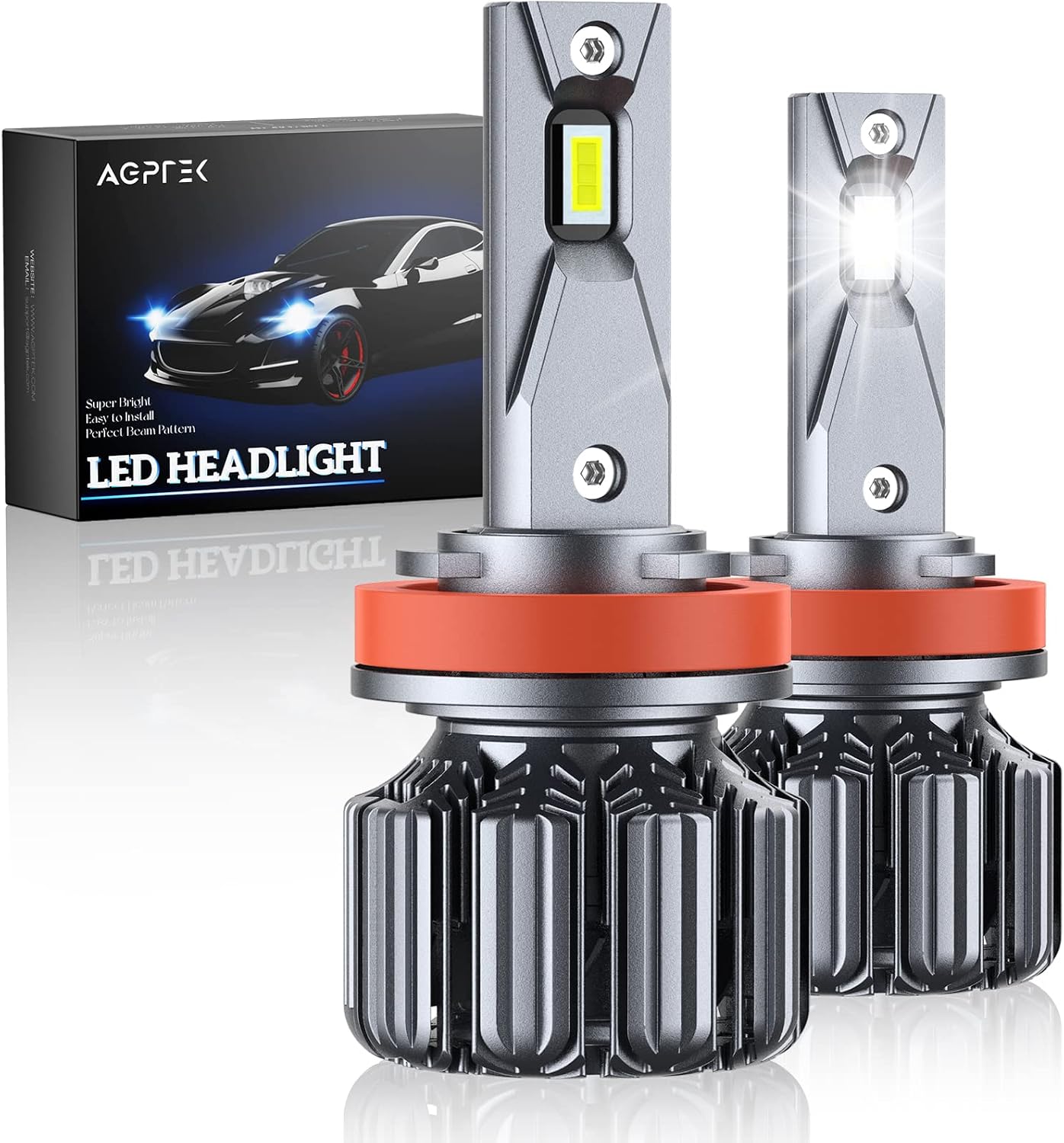 AGPTEK H11/H9/H8 LED Headlight Bulbs, 70W 12000Lumens 400% Brighter LED Headlights Conversion Kit Car Light Bulb Replacement, 6000K Cool White IP68 Waterproof, CSP LED Chips,CANBUS Built-in, Pack of 2
