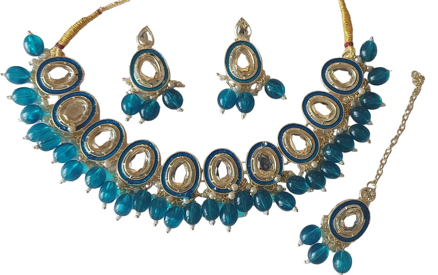 DEVANYA CRAFTS JEWELLERY Women Jewellery Set Choker Necklace Set with Earrings Material Alloy Morpankhi Blue Color (B0D66JCRLG) Amazon Price History, Amazon Price Tracker