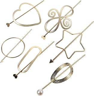 WMDHH Zestaw 6 metalowych patyczków do włosów w stylu vintage, Circle Star Hollow, dekoracyjne, geometryczne spinki do włosów, długie widelce, pałeczki do jedzenia, klipsy dla kobiet, dziewcząt, akcesoria do fryzury