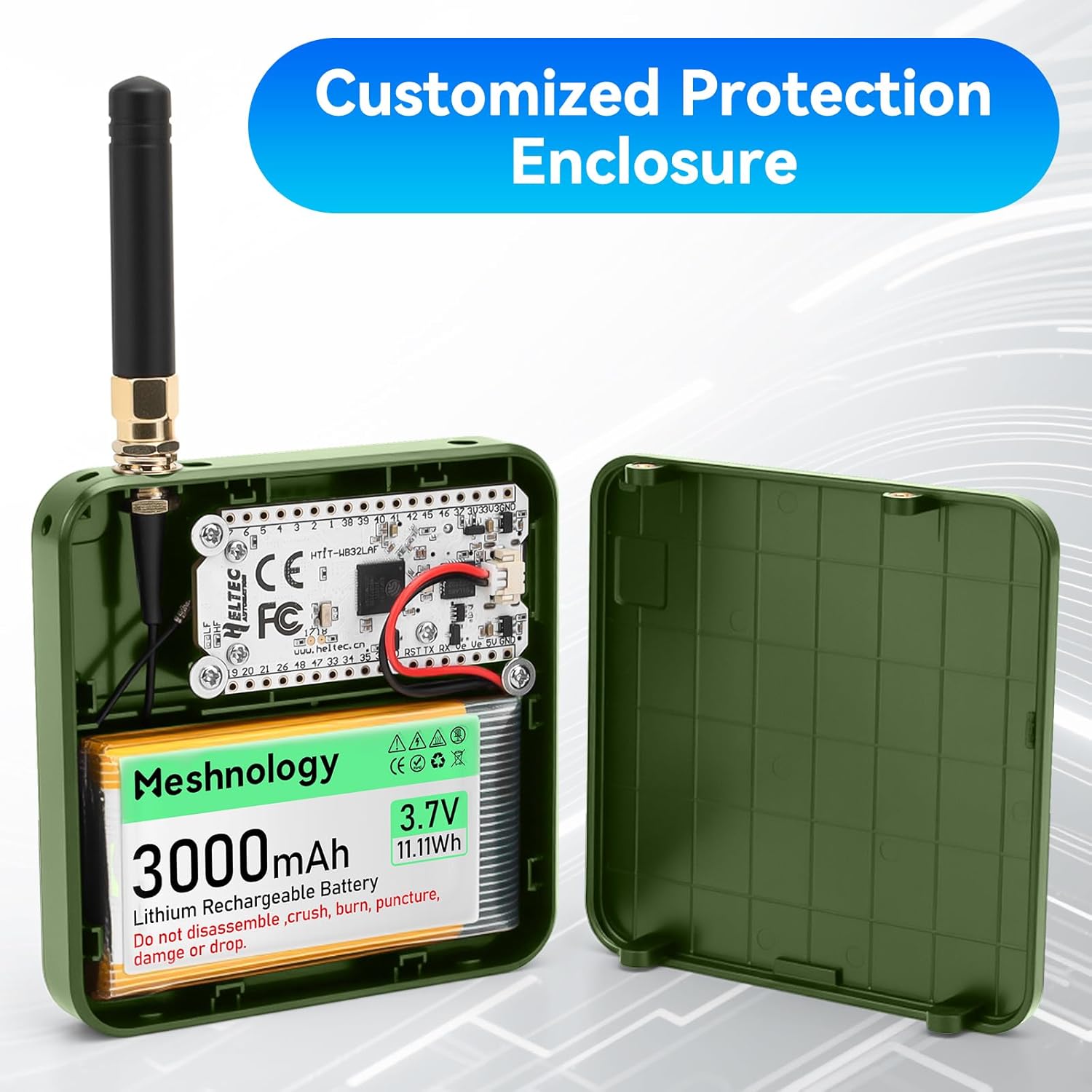 2 Set ESP32 LoRa V3 Development Board with 915MHz Antenna + 3000mAh Battery + Meshtastic Case, ESP32-S3 SX1262 Integrated WiFi Bluetooth OLED Display for Arduino LoRaWAN (N32 Plus, Green)