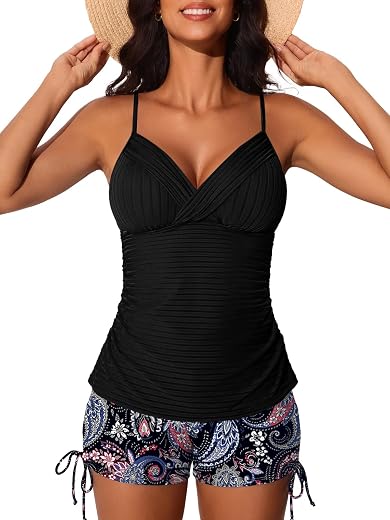 MiYang Twist Front Tankini Swimsuits for Women 2026 Flattering Tummy Control Ribbed Two-Piece Bathing Suits
