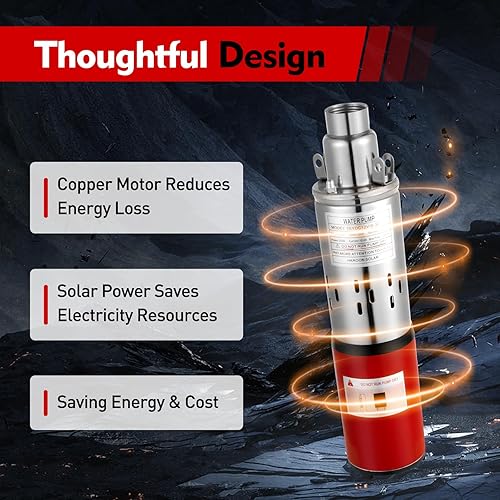 Miniatura 7 de V12 Bomba sumergible de pozo profundo DC 200W Bomba de agua eléctrica de energía solar, bombas de tornillo de acero inoxidable 1 pulgada de salida