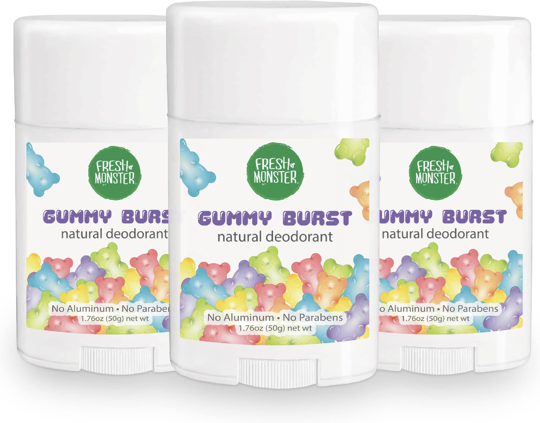 Natural Deodorant for Kids and Teens I Aluminum Free, Paraben Free and Hypoallergenic Gummy Burst Scent 1.76 oz I 3 Pack, 5.28 Ounce (Pack of 3)