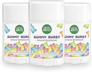 Fresh Monster Natural Deodorant for Kids & Teens I Mom's Choice Gold Award Winner | Aluminum-Free, Paraben-Free, Hypoallergenic I 24-Hour Protection I Gummy Burst Scent I 1.76 oz (3)