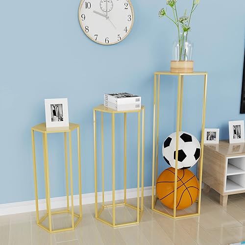 Miniatura 6 de Wokceer Soporte de pedestal hexagonal para fiesta, 35.43 pulgadas, juego de 3 mesas cilíndricas para fiestas, bodas, sala de estar, decoración de