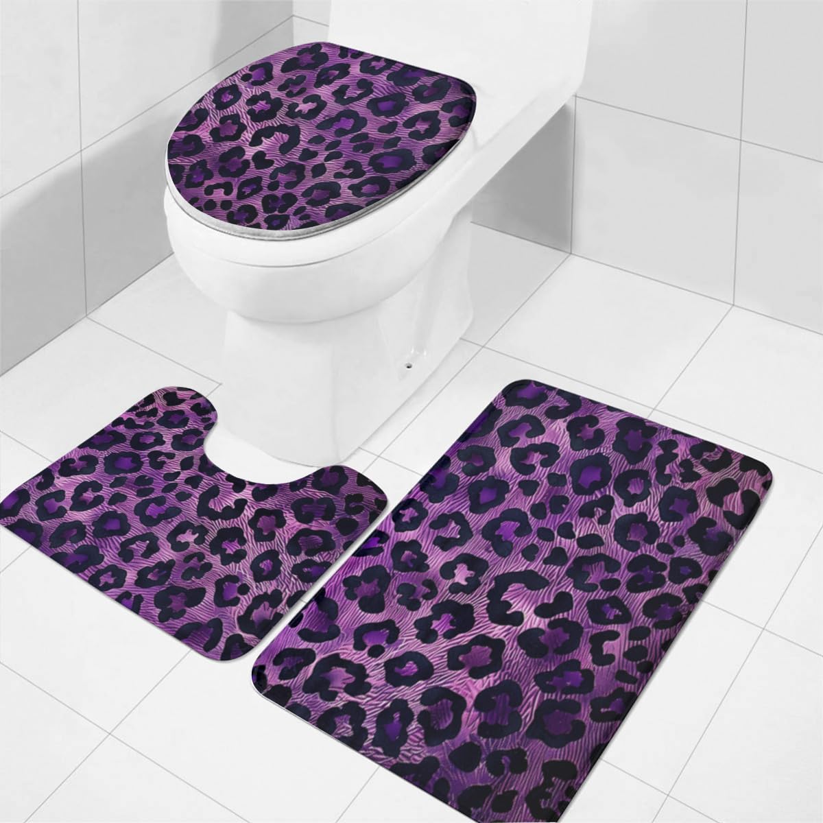 Evite resbalones con el juego de 3 alfombrillas de baño de leopardo antideslizantes