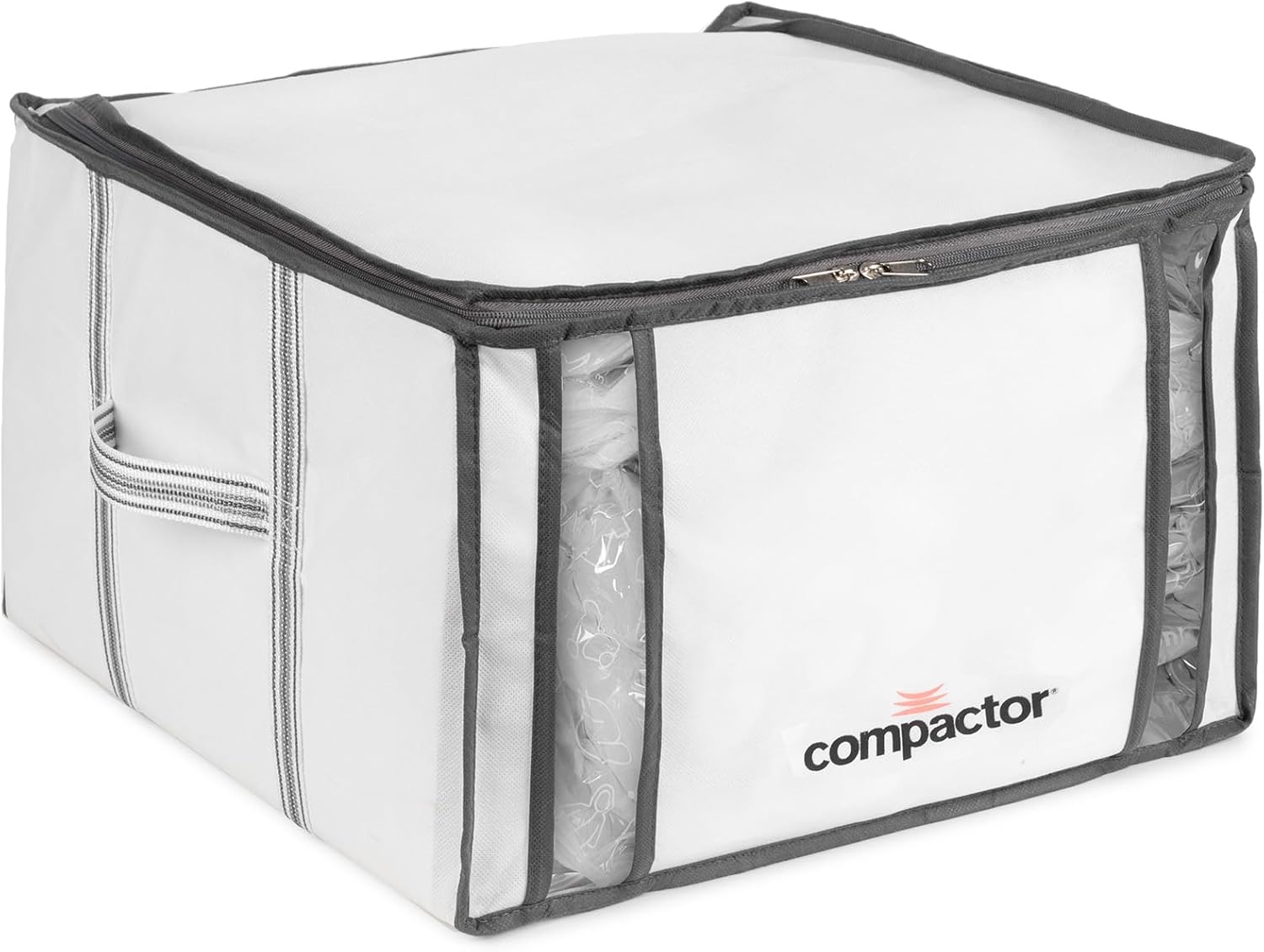 Compactor Vacuum Storage Bag with Semi-Rigid Structured Box, Polypropylene & Nylon Vacuum Storage Bags, Vacuum Seal Bags for Clothing and Bedding, Closet Organizer (White, X-Large)
