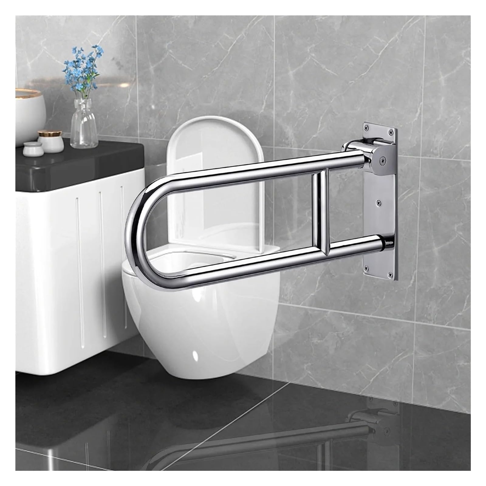 Barandilla plegable para el inodoro Barras de agarre for discapacitados, rieles fácil instalación, riel seguridad for baño acero inoxidable pulido