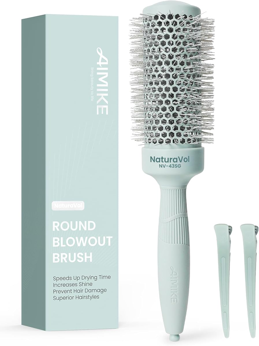 AIMIKE NaturaVol Round Brush for Blow Out, Round Hair Brush for Blow Drying | 1.7”Barrel, (2.5”w/Bristle), Ideal for Medium to Long Hair, Nano Thermal Ceramic Ionic Tech, Volume & Shine Styling At Home
