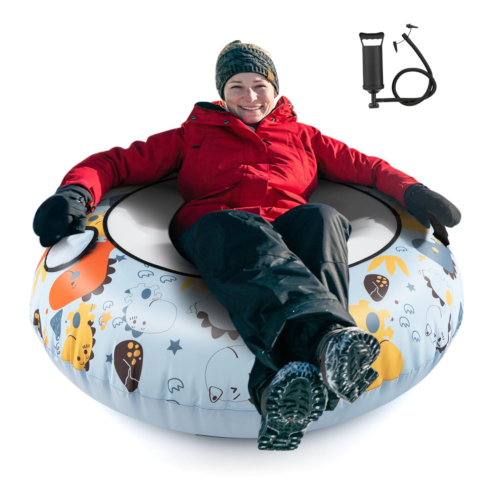 GYMAX Luge Bouée Gonflable, Tube de Neige avec Matériau Résistant en PVC | Crochet de Remorquage & Sac de Drainage & Poignée pratique, pour Enfants/Adultes