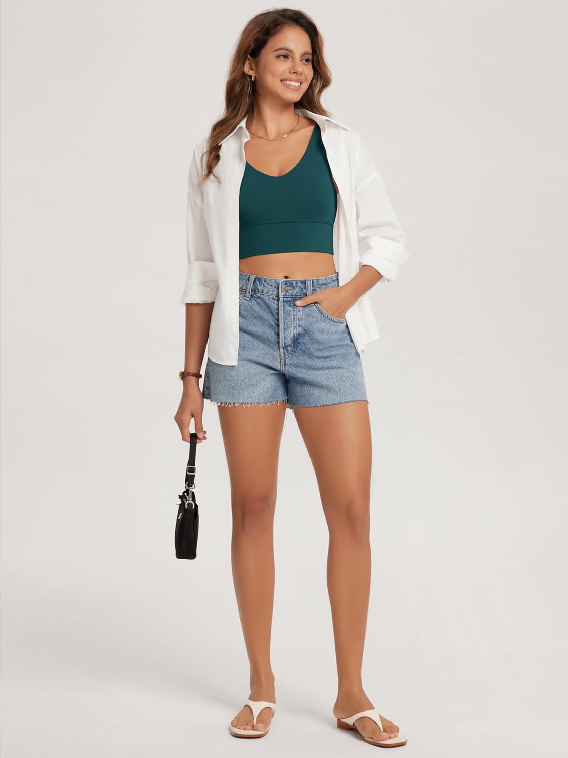 ODODOS Women's Longline U-Back Sports Bra V-Neck Padded Yoga Workout Wirefree Tank Top - Image 5