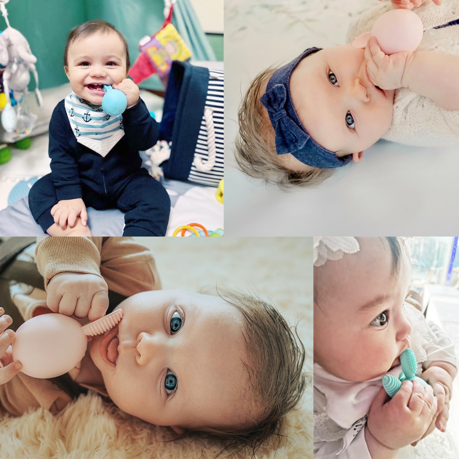 Baby Teething Toy Easter Bunny Infant Teether Rabbit Egg Rattle Toy Teething Pain Relief for Babies Boys Girls - Mint