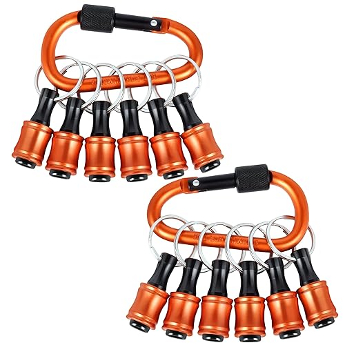 Upgrade Orange 12Pcs Bit Holder Keychain, 1/4 inch Hex Shank Bit Holders, Quick-change Design For Nut Driver, Screwdriver & Drill Bits, Include Keychain Carabiner, Push to Unlock