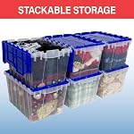 Akro-Mils 66486 12-Gallon Plastic Stackable Storage KeepBox Tote Container with Attached Hinged Lid, 21-1/2-Inch x 15-Inch x 12-1/2-Inch, Black/Yellow