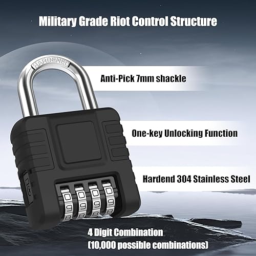 Miniatura 2 de Diyife - Candado resistente a la intemperie, cerradura de combinación para exteriores con funda de silicona, con código de 4 dígitos para gimnasio,