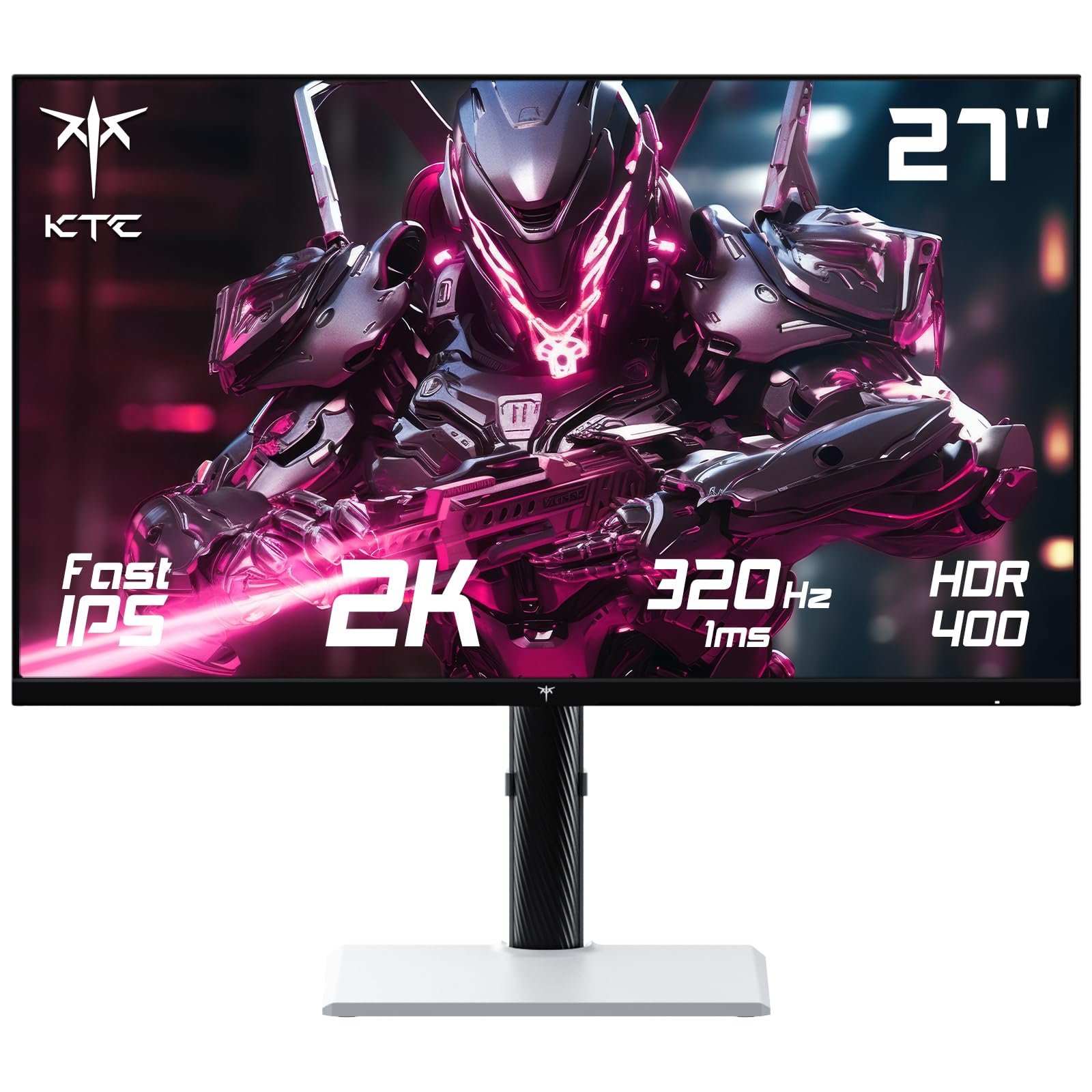 KTC Gaming Monitor 27 Pollici, 320Hz 300Hz, QHD Monitor bianco, Fast IPS, 1ms, 2K QHD 2560 x 1440P Schermo PC, Freesync & G-sync, 144% sRGB, HDR400, Luce blu bassa, VESA 100x100, DP1.4/HDMI 2.1, H27E6