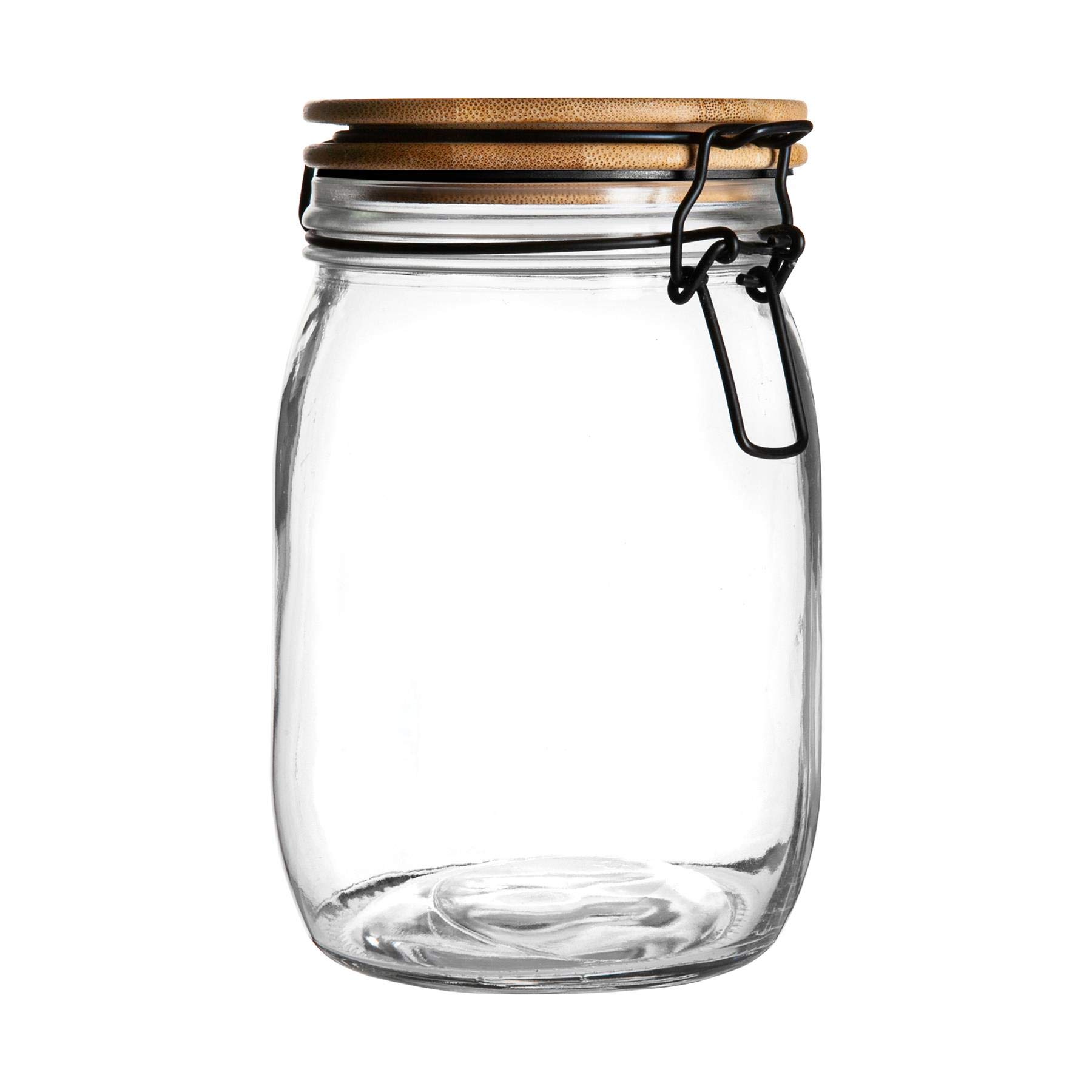 Argon Tableware Glass Storage Jar with Airtight Wooden Clip Lid - 1000ml - 1 Pack - Kitchen Container Round Preserving Jar for Pickling, Chutney, Jam, Coffee, Oats