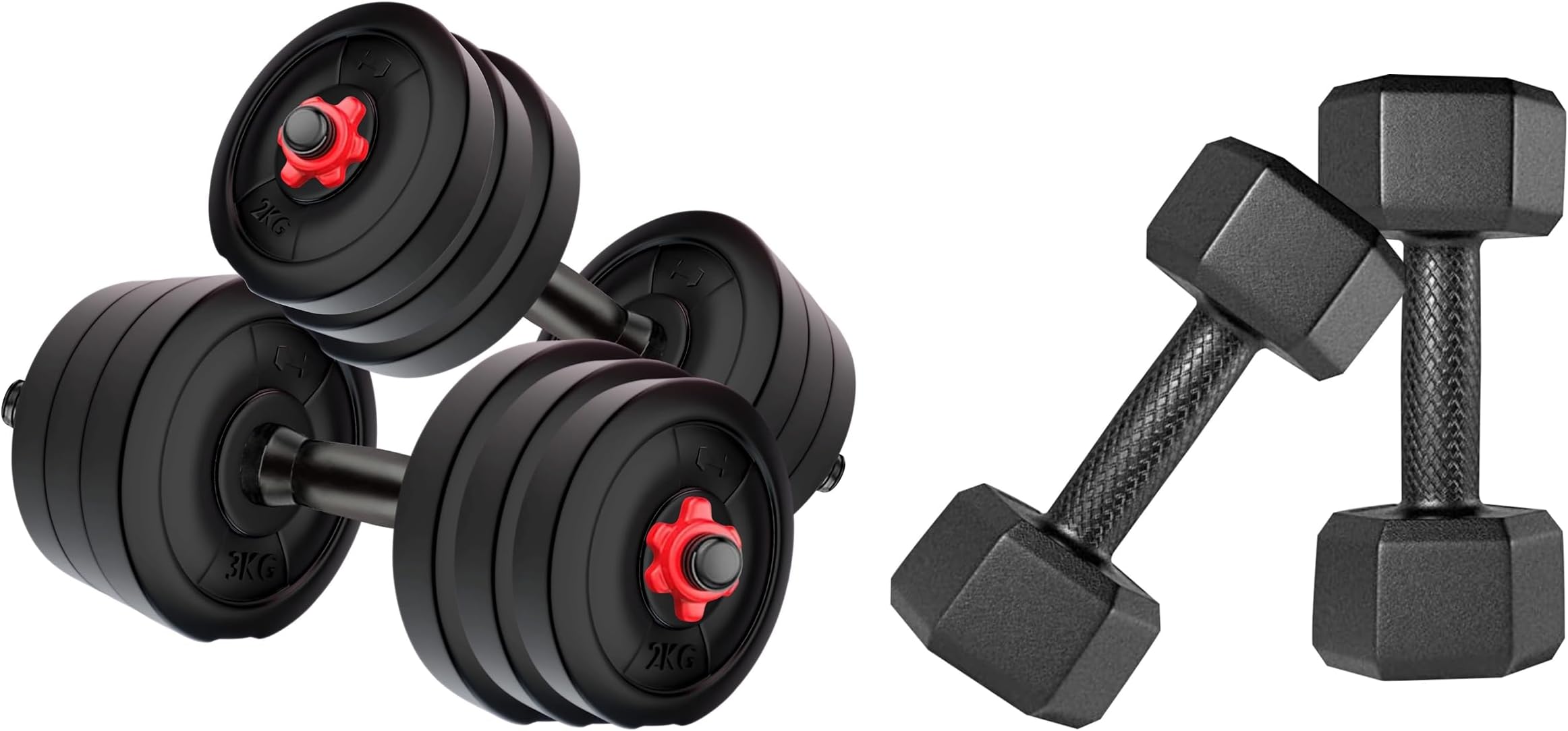 DM-10KG-COMBO16 Home gym & Fitness Kit, 2.5 kg x 4 (PVC, Adjustable, Black) & Kore PVC DM-2kg-Combo 161 Dumbbells Set and Fitness Kit for Men and Women Whole Body Workout (Fixed, Black)