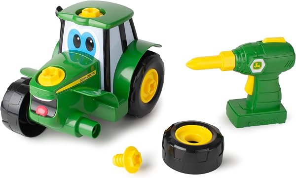 TOMY - Jeu de Construction Enfant,Je construis Mon Johnny de John Deere 46655, Jeu d'Assemblage, Jouet Éducatif, Premier Âge, Tournevis Électronique, Tracteur Bébé Vert et Jaune, dès 18 mois+ - 3