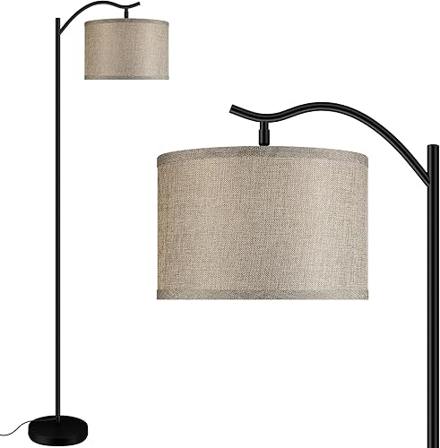 BoostArea Lámpara de pie para sala de estar, lámpara arqueada LED de 9 W, altura moderna con pantalla de lino de tela, 3 niveles de brillo, enchufe
