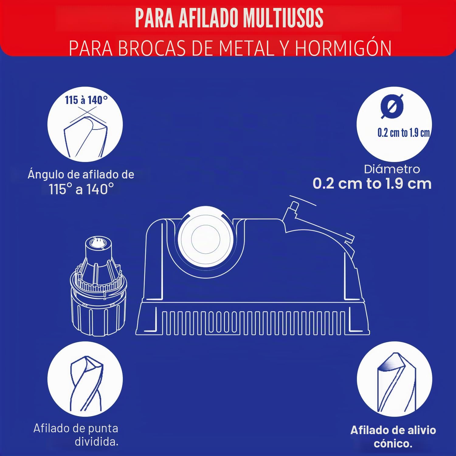 Tivoly Drill Doctor 750 - Afiladora de brocas (de 2,5 a 19 mm, punta 118º y 135º)