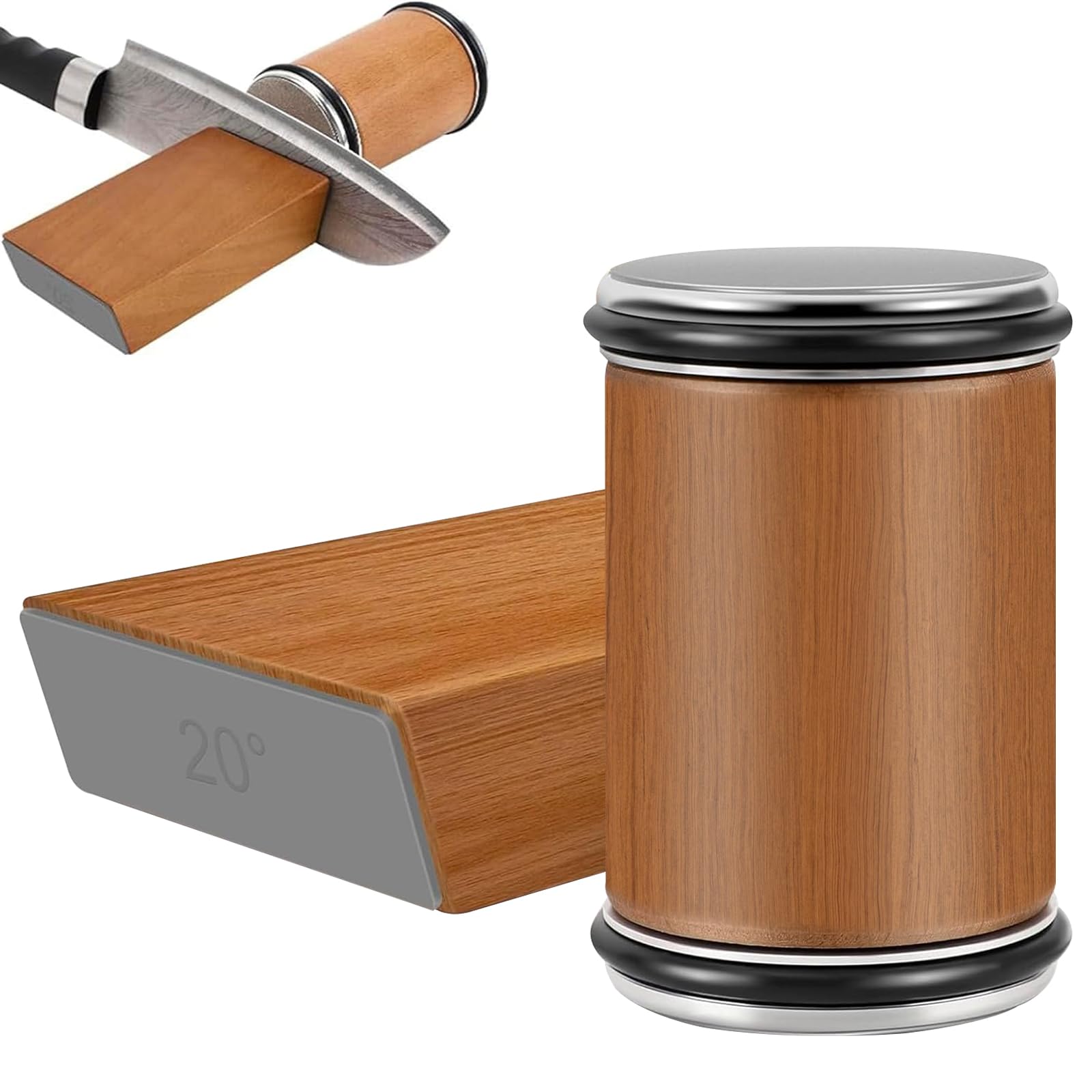 Yeria Rolling Knife Sharpener for Kitchen Knives, Manual Knife Sharpener Tool, Diamond Knife Sharpener Kit, Rolling Knife Sharpening System for Kitchen Knives, 15-20 Degree Adjustable