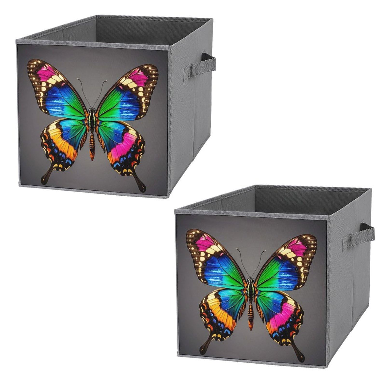 Boîte de rangement pliable papillon lot de 2 organisateurs colorés à poignées de 27,6 cm