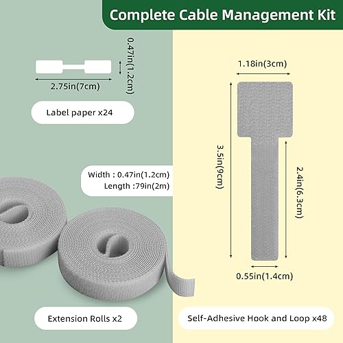 Miniatura 2 de 48 lazos autoadhesivos para organizar cables con 2 rollos de correas ajustables para cables, lazos de gancho y bucle para debajo del escritorio,