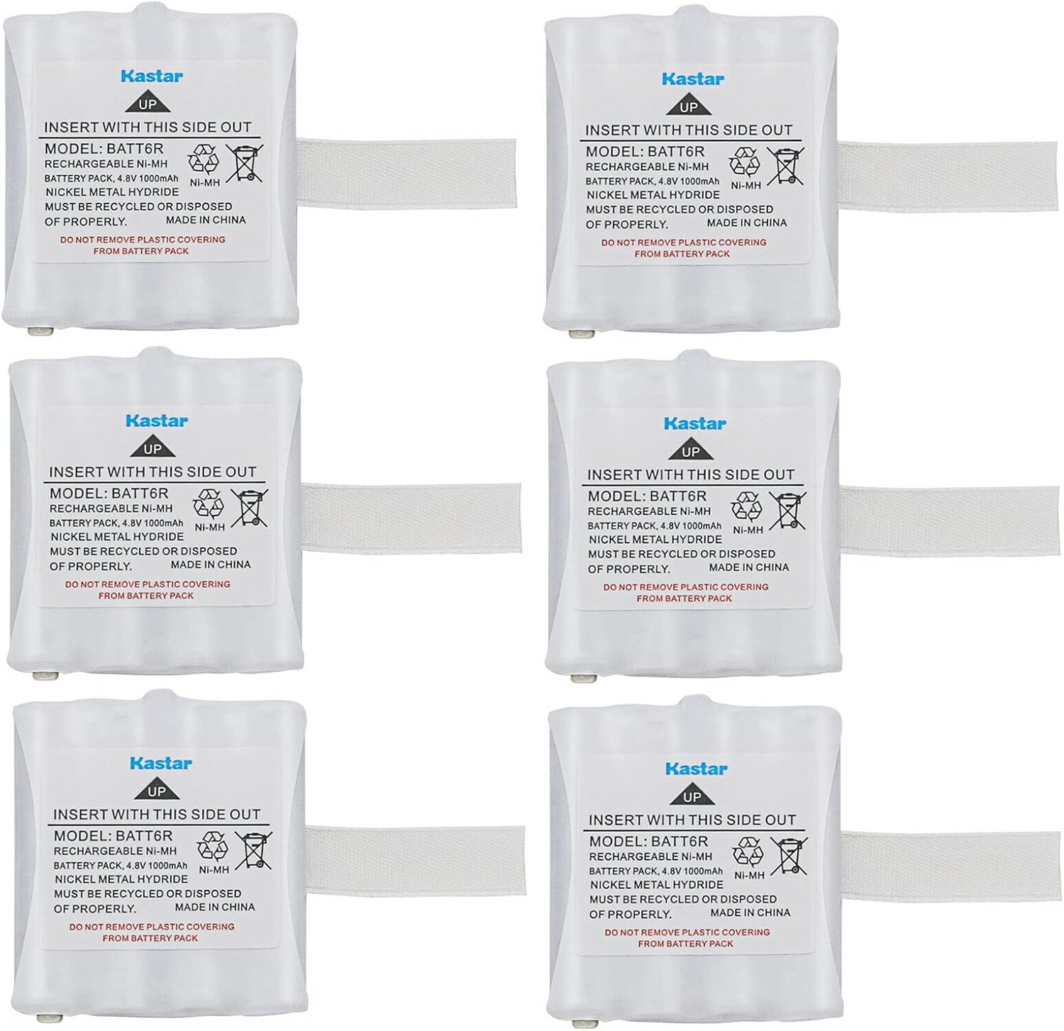 Kastar 6-Pack BATT6R Battery 4.8V 1000mAh Replacement for Midland LXT500, LXT500VP3, LXT535, LXT535VP3, LXT560, LXT560VP3, Midland 456R, Midland PB-G6, Midland G6, Midland PB-G8, Midland G8