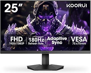 KOORUI 24.5 inch Gaming Monitor, FHD 1080P 144Hz/180Hz Frameless Computer Monitors, VA 1ms, sRGB 99%, Adpitive Sync, VESA, Display Port 1.2 & 2 x HDMI 1.4