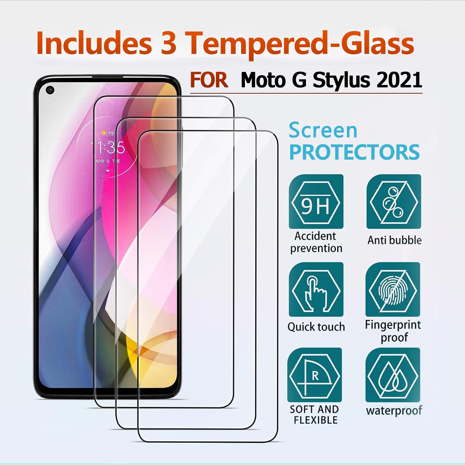 Ferilinso 3 Pack Screen Protector for Motorola Moto G Stylus 2021 [Not for Moto G Stylus 2020] [Tempered-Glass] [Military Protective] [Case Friendly] [Anti-Fingerprint] [Anti-Scratch] [Bubble Free]