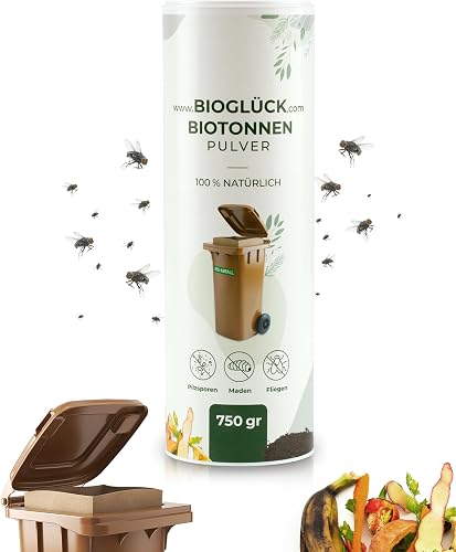 BIOGLÜCK® Biotonnenpulver 750ml - Schützt vor Maden & Geruch - Natürliche Tonerde bindet Feuchtigkeit im Biomüll